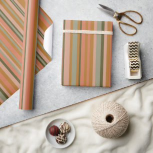 Bohemian Stripes Warm Terracotta Ochre Pattern Wrapping Paper