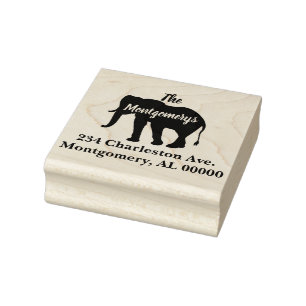 Bohemian Style Elephant Silhouette Family Address Rubber Stamp
