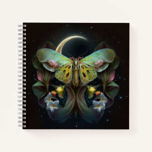 Bohemian Style Moth Moon and Flowers  Notebook