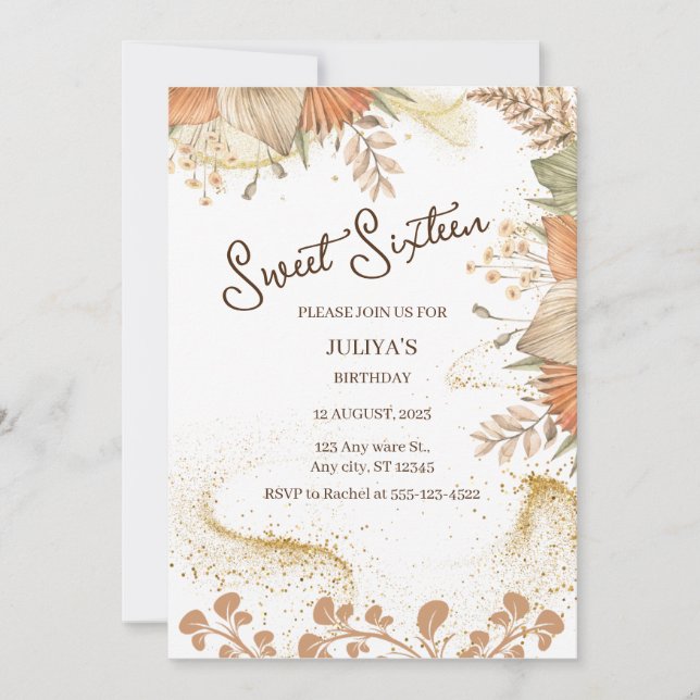 Bohemian style sweet 16 Birthday Party Invitation (Front)