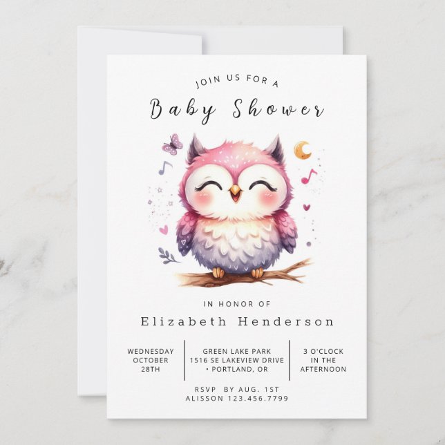 Bohemian Stylish Owl Baby Shower Invitation (Front)