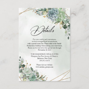 Bohemian succulents eucalyptus greenery details enclosure card