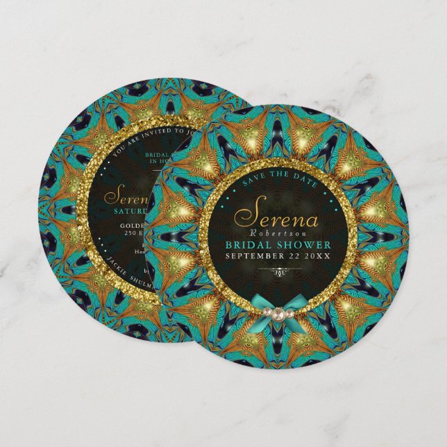 Bohemian Sunflower Mandala Bridal Shower Round Invitation (Front/Back)