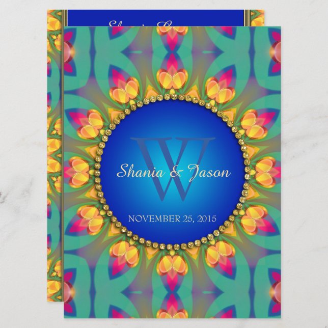 Bohemian Sunflower Monogram Large Invitation (Front/Back)
