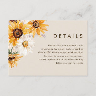 Bohemian Sunflower Wedding Details Enclosure Card