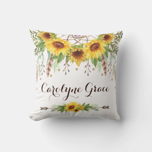 Bohemian Sunflowers Summer Dreamcatcher Nursery Cushion (Front)