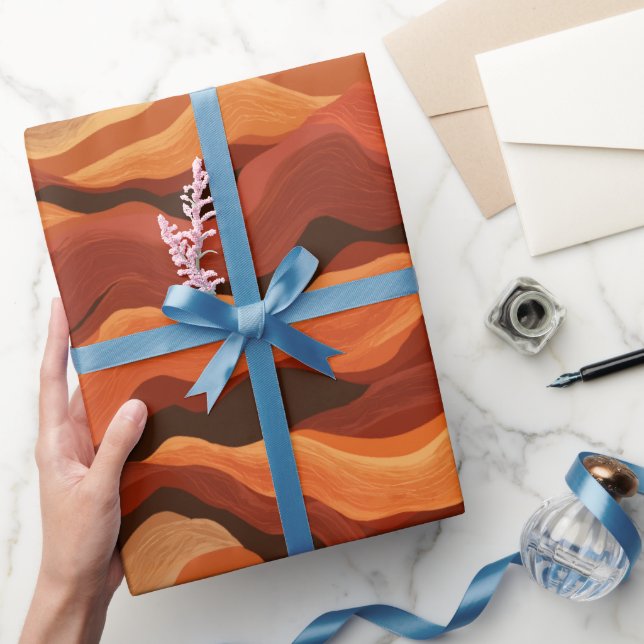 Bohemian Sunset Orange Rust Flow Abstract Pattern Wrapping Paper (Gifting)