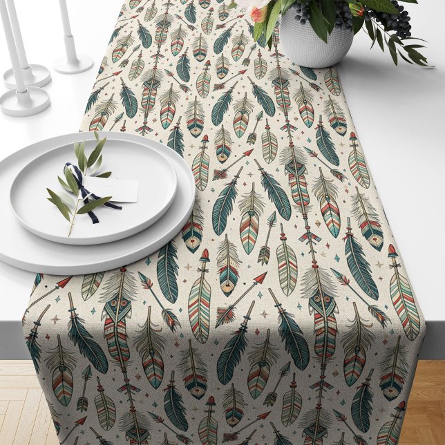 Bohemian Table Runner Tribal Feather Arrow Print (Bohemian Table Runner Tribal Feather Arrow Print)