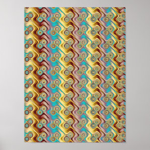 Bohemian Teal and Gold Psychedelic Geometric Fract Poster