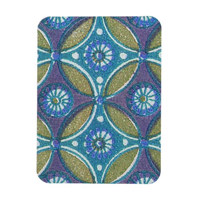 Bohemian Teal and Purple Mosaic Floral Pattern Magnet (Vertical)
