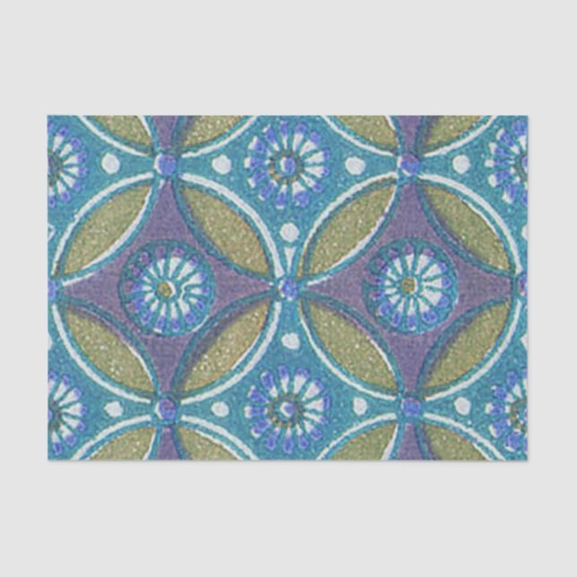 Bohemian Teal and Purple Mosaic Floral Pattern Tissue Paper (Front)