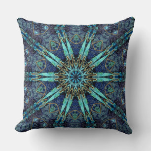 Bohemian Teal Floral Star Pattern Throw Pillow