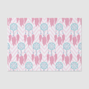 Bohemian Teal Pink Beaded Dreamcatcher Chevron Tissue Paper