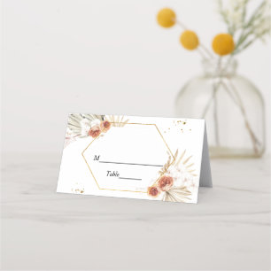 Bohemian Terracotta Dried Palm Leaf & Flowers Place Card