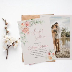 Bohemian terracotta flowers watercolor bridal show invitation