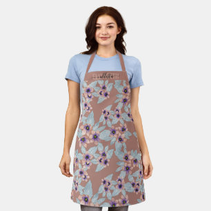 Bohemian Terracotta Pink Flowers Watercolor Apron