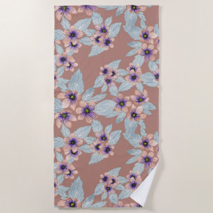 Bohemian Terracotta Pink Flowers Watercolor Beach Towel