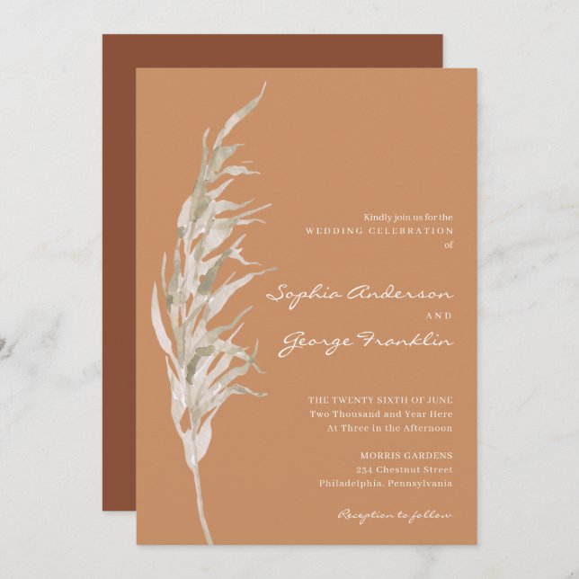 Bohemian Terracotta Wedding Invitation Card (Front/Back)