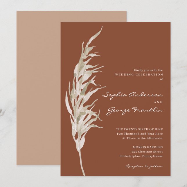 Bohemian Terracotta Wedding Invitation Card (Front/Back)