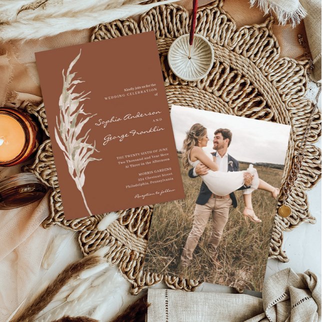 Bohemian Terracotta Wedding Invitation with Photo (Creator Uploaded)