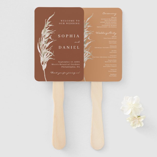 Bohemian Terracotta Wedding Program Fan (Front and Back)