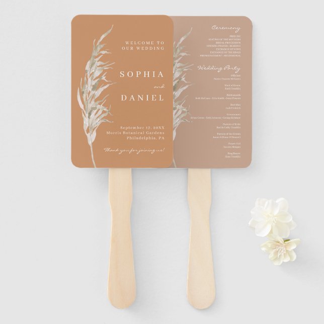 Bohemian Terracotta Wedding Program Fan (Front and Back)