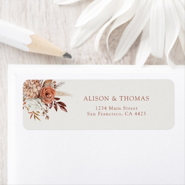 Bohemian Terracotta Wedding Return Address Label (Insitu)