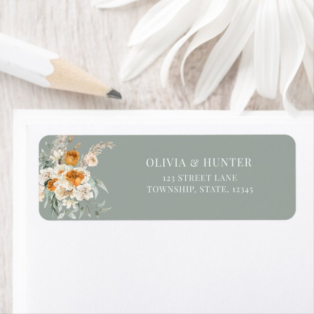 Bohemian Terracotta Wedding Return address Label (Insitu)