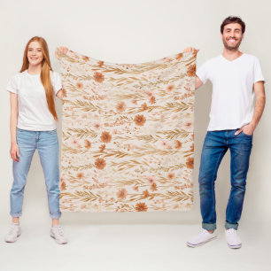 Bohemian Terracotta Wildflower Floral Pattern Fleece Blanket