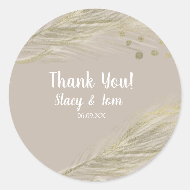 Bohemian Thank You Pampas Gold Natural Classic Round Sticker (Front)