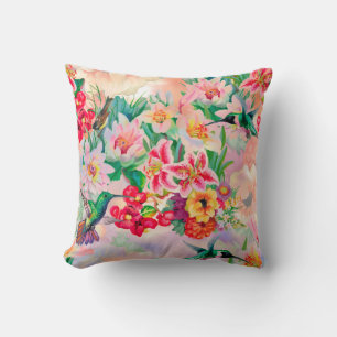 Bohemian Thunder-Bird Tropical Teal Green Flowers Cushion