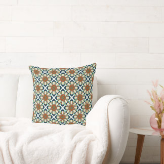 Bohemian Tile-Inspired Fabric with Rust, Teal, and Cushion