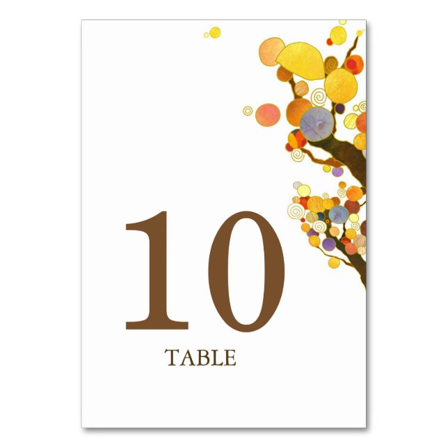 Bohemian Trees Wedding Table Number Card (Front)