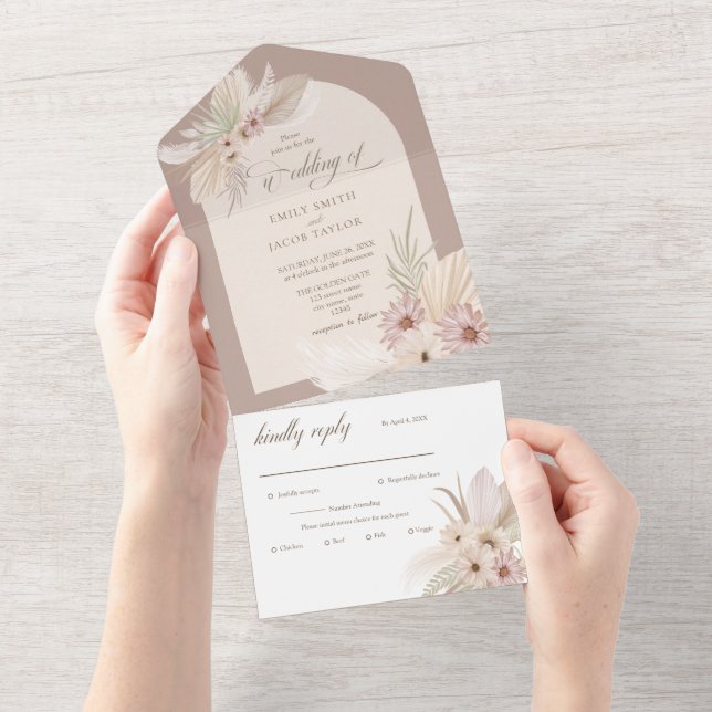 Bohemian Tropical Floral wedding All In One Invita Invitation (Tearaway)