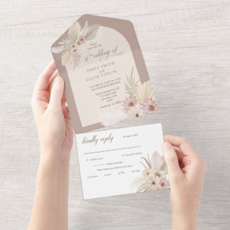 Bohemian Tropical Floral wedding All In One Invita Invitation