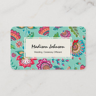Bohemian Turquoise blue floral Folk Flowers Business Card