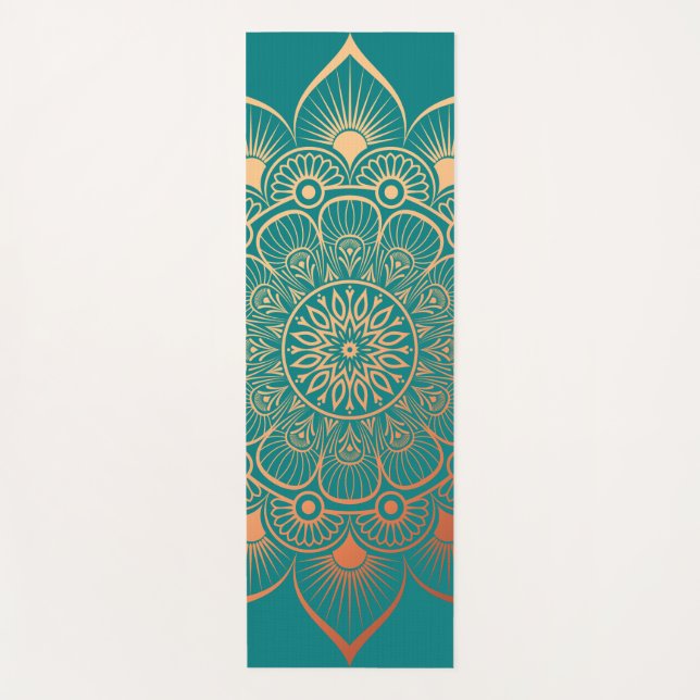Bohemian Turquoise Peach Mandala Yoga Mat (Front)