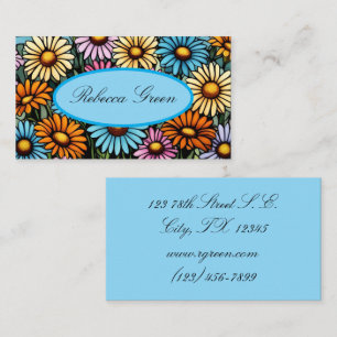 Bohemian Vibrant Daisies - Stained Glass Look Business Card