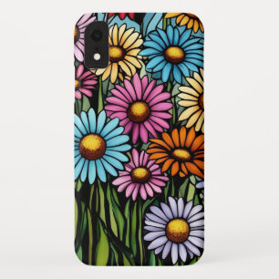 Bohemian Vibrant Daisies - Stained Glass Look iPhone XR Case