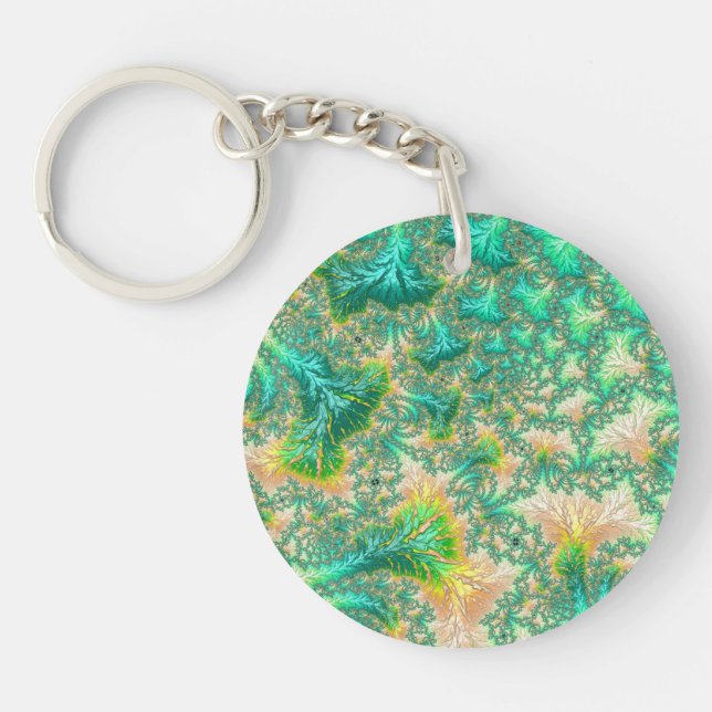 Bohemian Vibrant Trippy Fractal Abstract Spiral  Key Ring (Front)