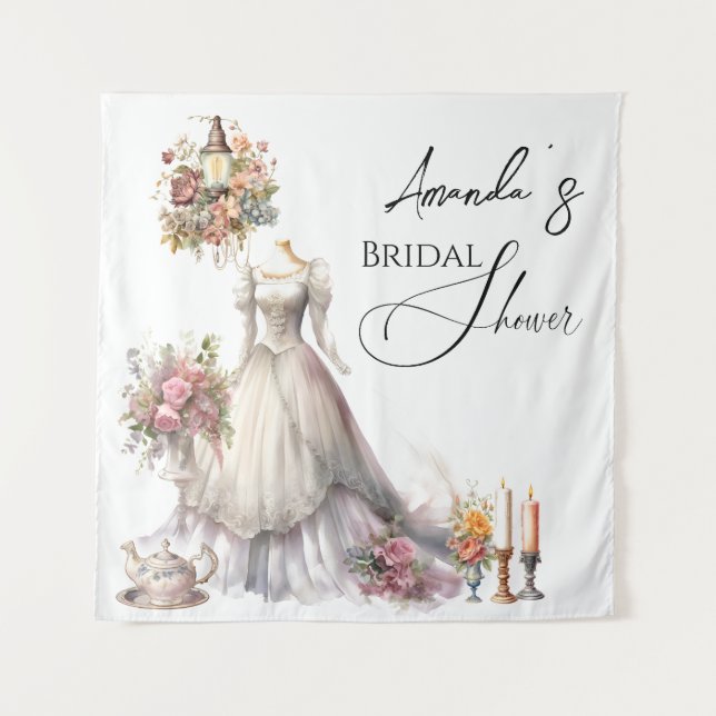 Bohemian Victorian Wedding Dress Tea Bridal Shower Tapestry (Front)