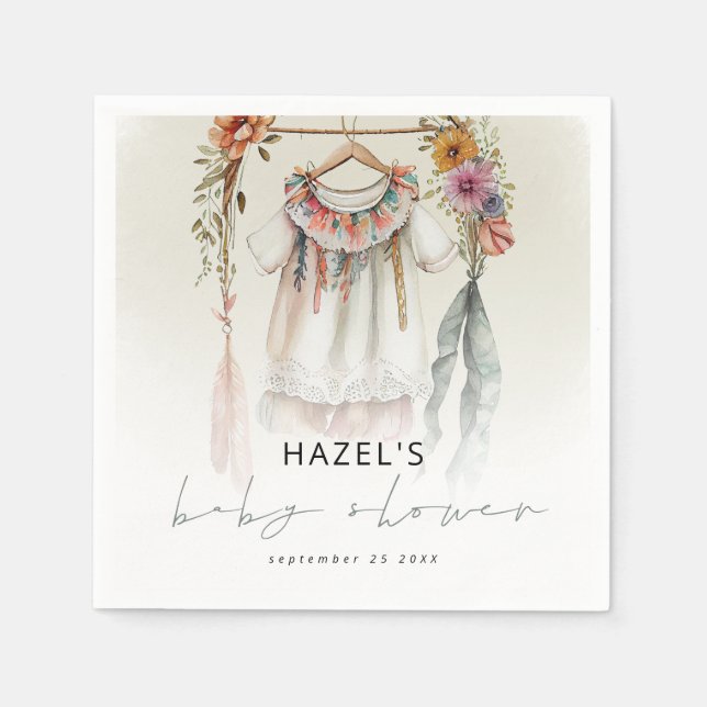 Bohemian Vintage Clothes Script Baby Shower  Napkin (Front)