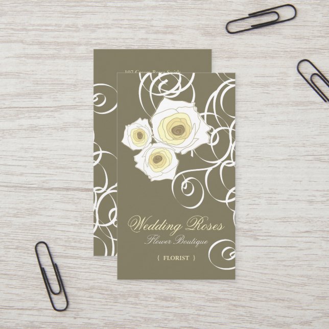 Bohemian Vintage Cream Roses & Swirls Profile Card (Front/Back In Situ)