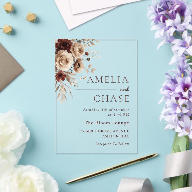 Bohemian Vintage Floral Wedding Acrylic Invitations (Insitu (Wedding))