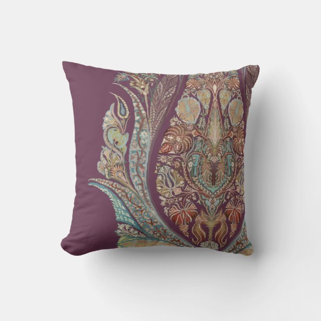 Bohemian Vintage Purple Tribal Paisley Pattern Cushion (Front)