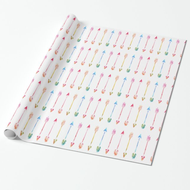 Bohemian Watercolor Arrows Pattern Wrapping Paper (Unrolled)