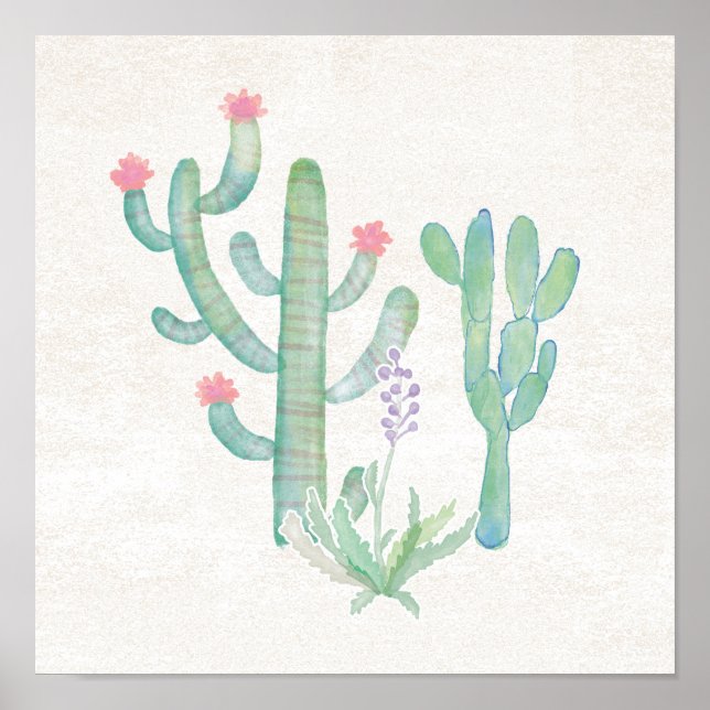 Bohemian Watercolor Cactus Poster (Front)