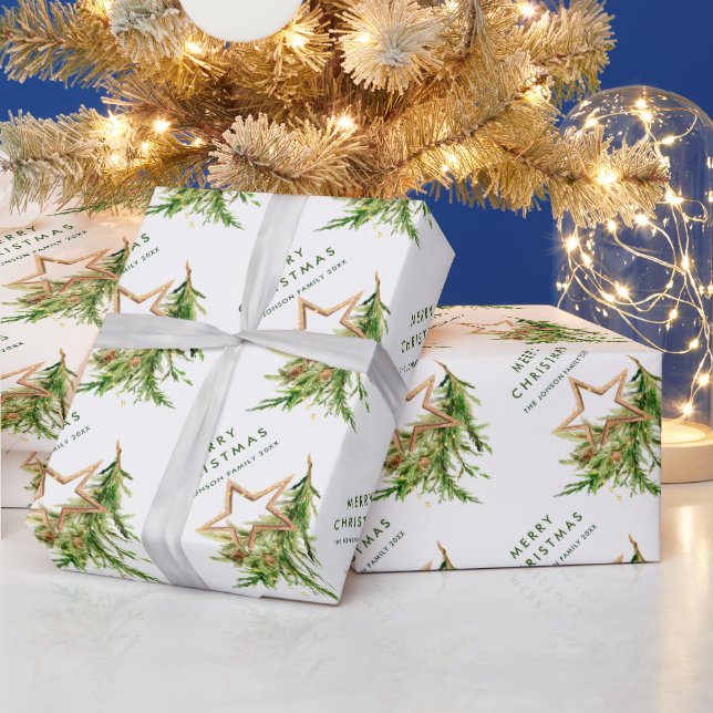 Bohemian Watercolor Christmas Composition Holiday Wrapping Paper (Holidays)