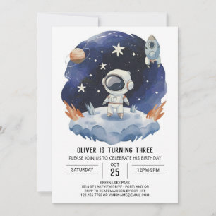 Bohemian Watercolor Digital Astronaut Boy Birthday Invitation