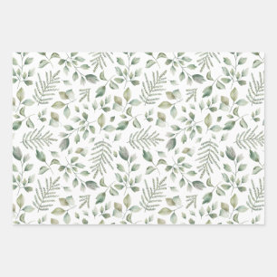 Bohemian Watercolor Eucalyptus and Ferns Pattern Wrapping Paper Sheet